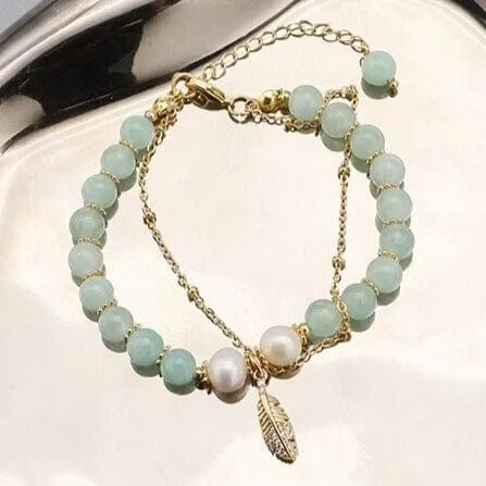 Romantic Charm Green Jade Natural Freshwater Pearls Bracelet