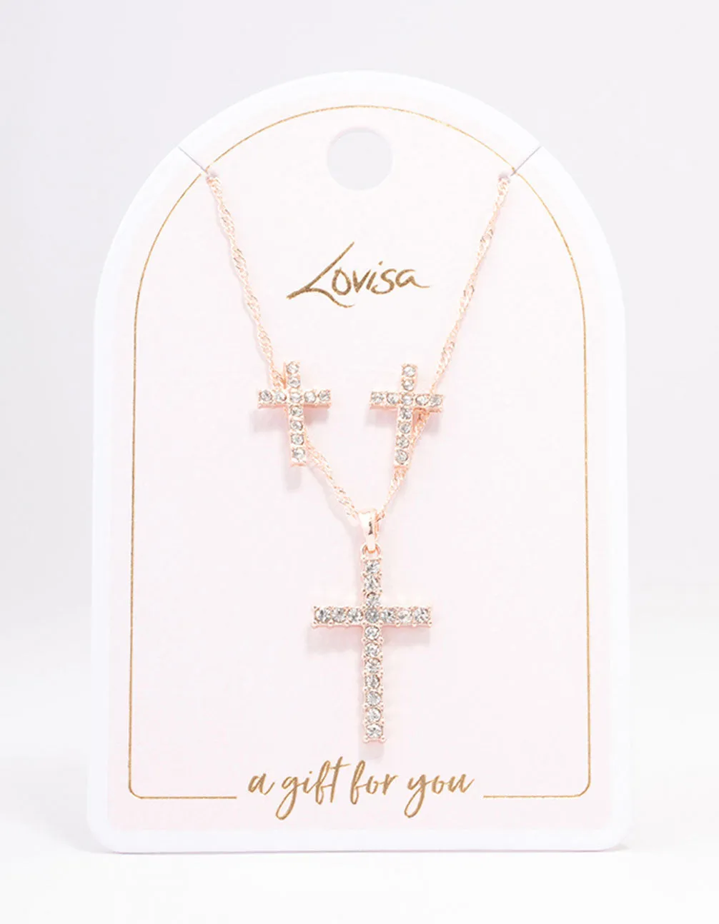 Rose Gold Diamante Cross Jewellery Set