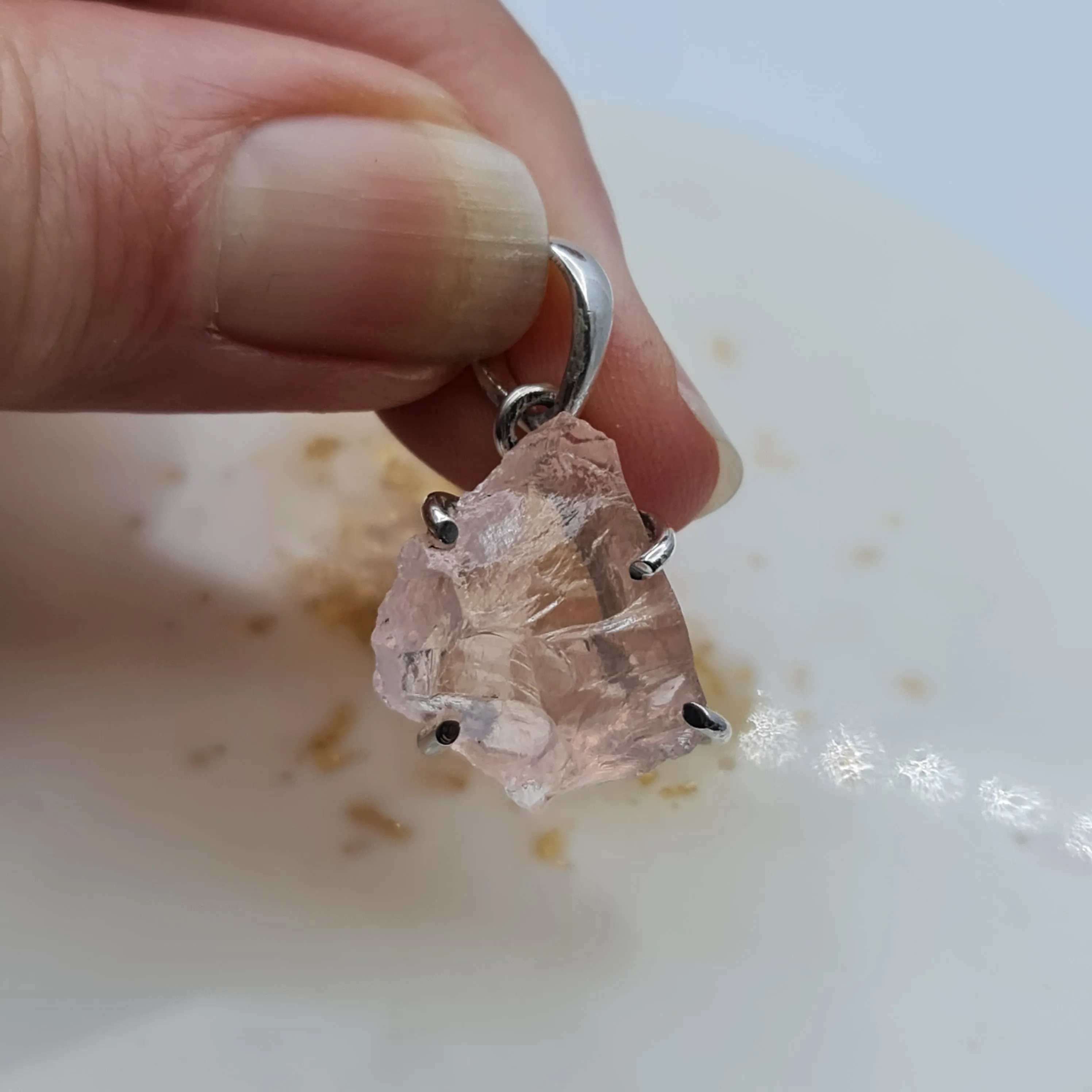 Rose Quartz rough cut Stone pendant