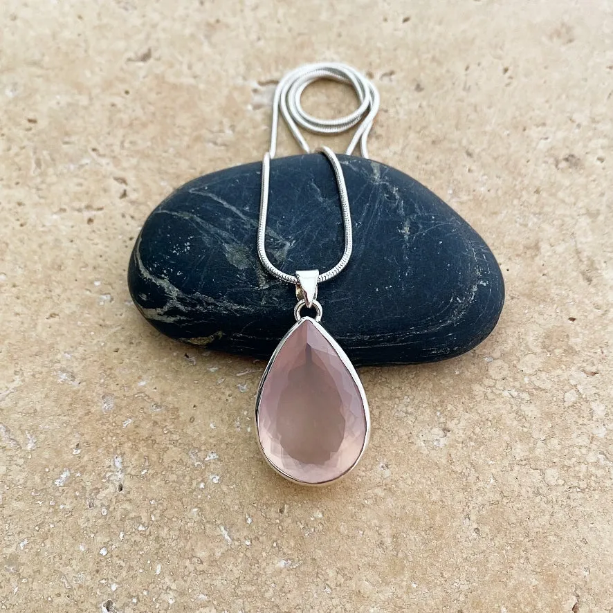 Rose Quartz Teardrop Pendant and Earring Set- Grace