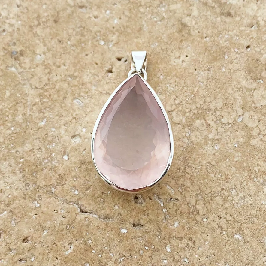 Rose Quartz Teardrop Pendant and Earring Set- Grace