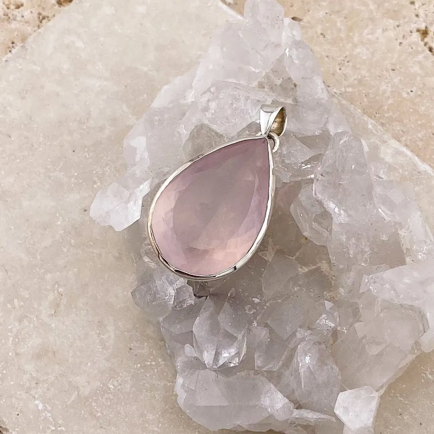 Rose Quartz Teardrop Pendant and Earring Set- Grace