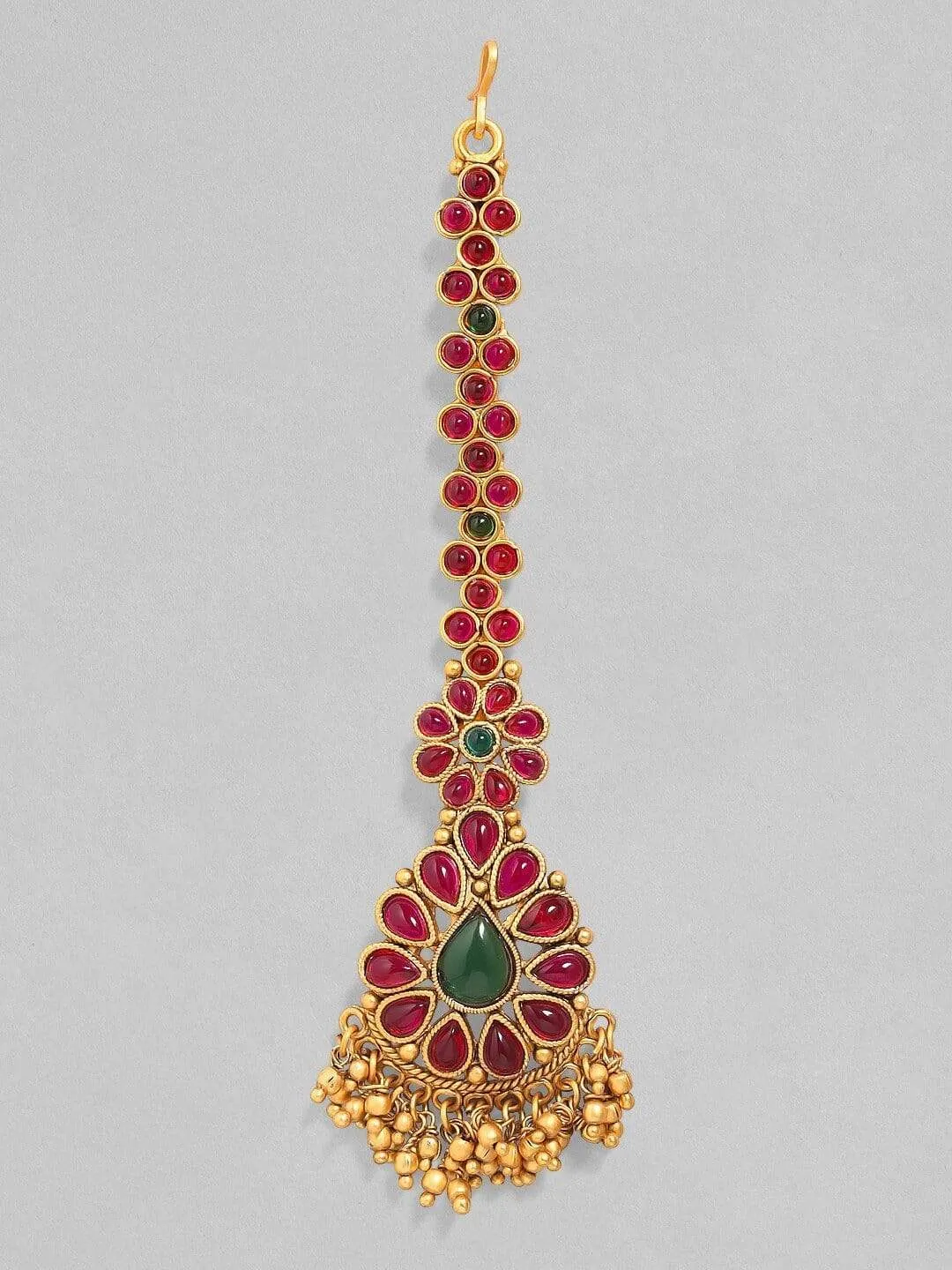 Rubans 24K Gold-Plated Red & Green Ruby Handcrafted Maangtika