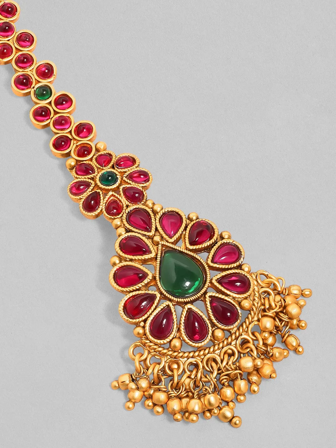 Rubans 24K Gold-Plated Red & Green Ruby Handcrafted Maangtika