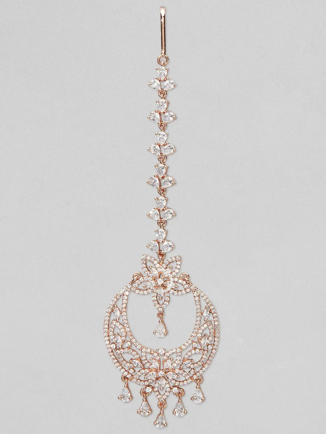 Rubans Rose Gold-Plated AD-Studded Floral Design MaangTikka