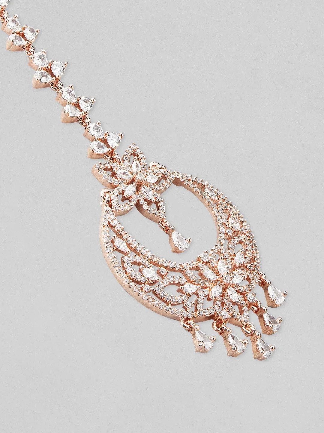 Rubans Rose Gold-Plated AD-Studded Floral Design MaangTikka