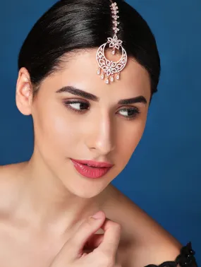 Rubans Rose Gold-Plated AD-Studded Floral Design MaangTikka