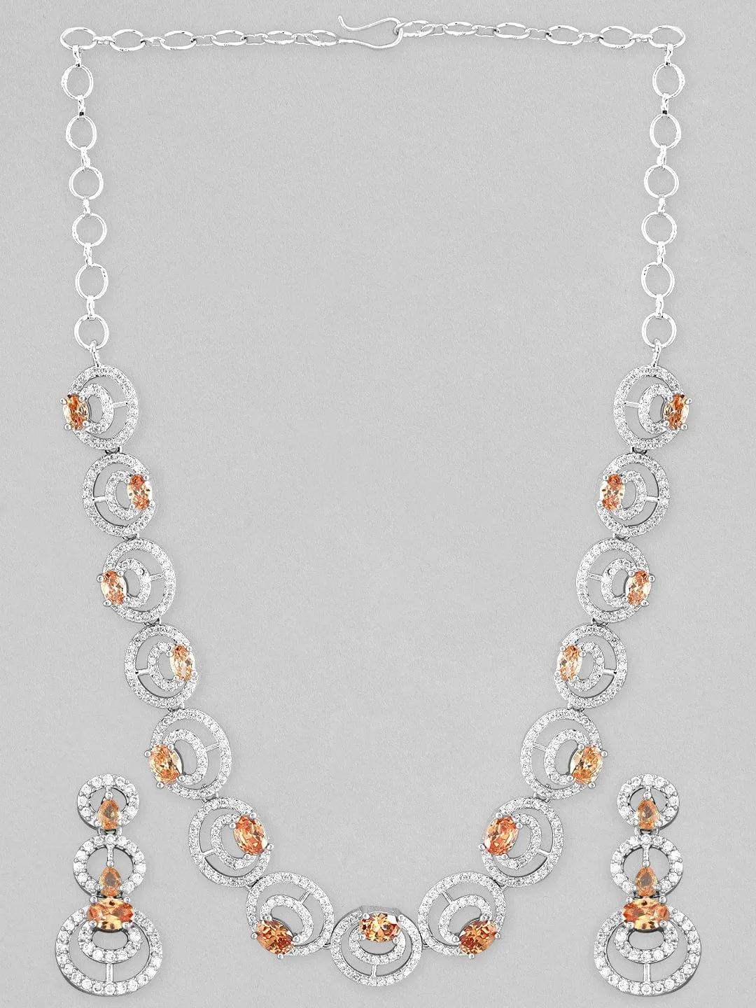 Rubans Silver Plated Necklace With Studded Brown American Diamonds