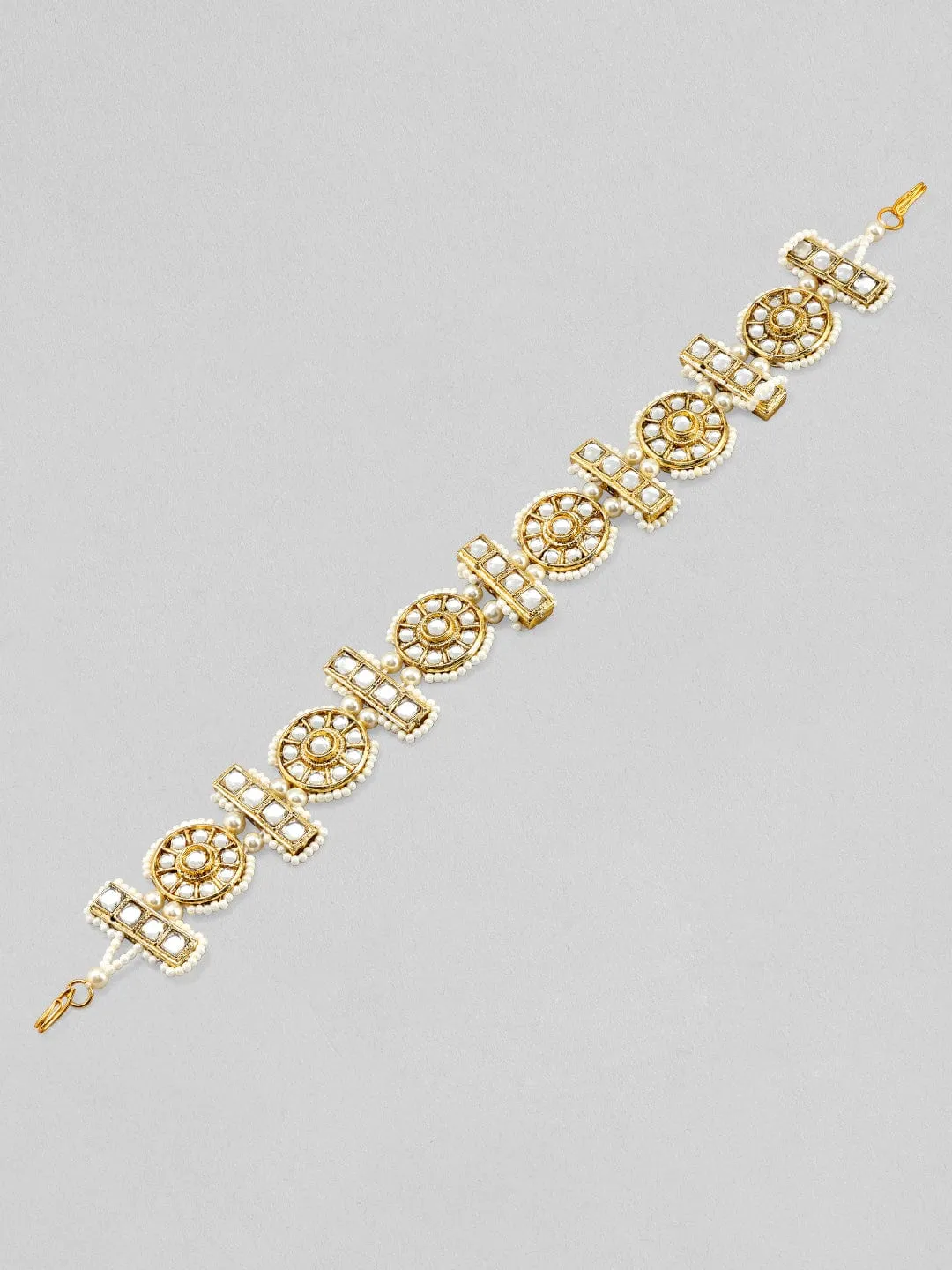 Rubans Women Gold-Plated White Stone Studded  Beaded Matha Patti