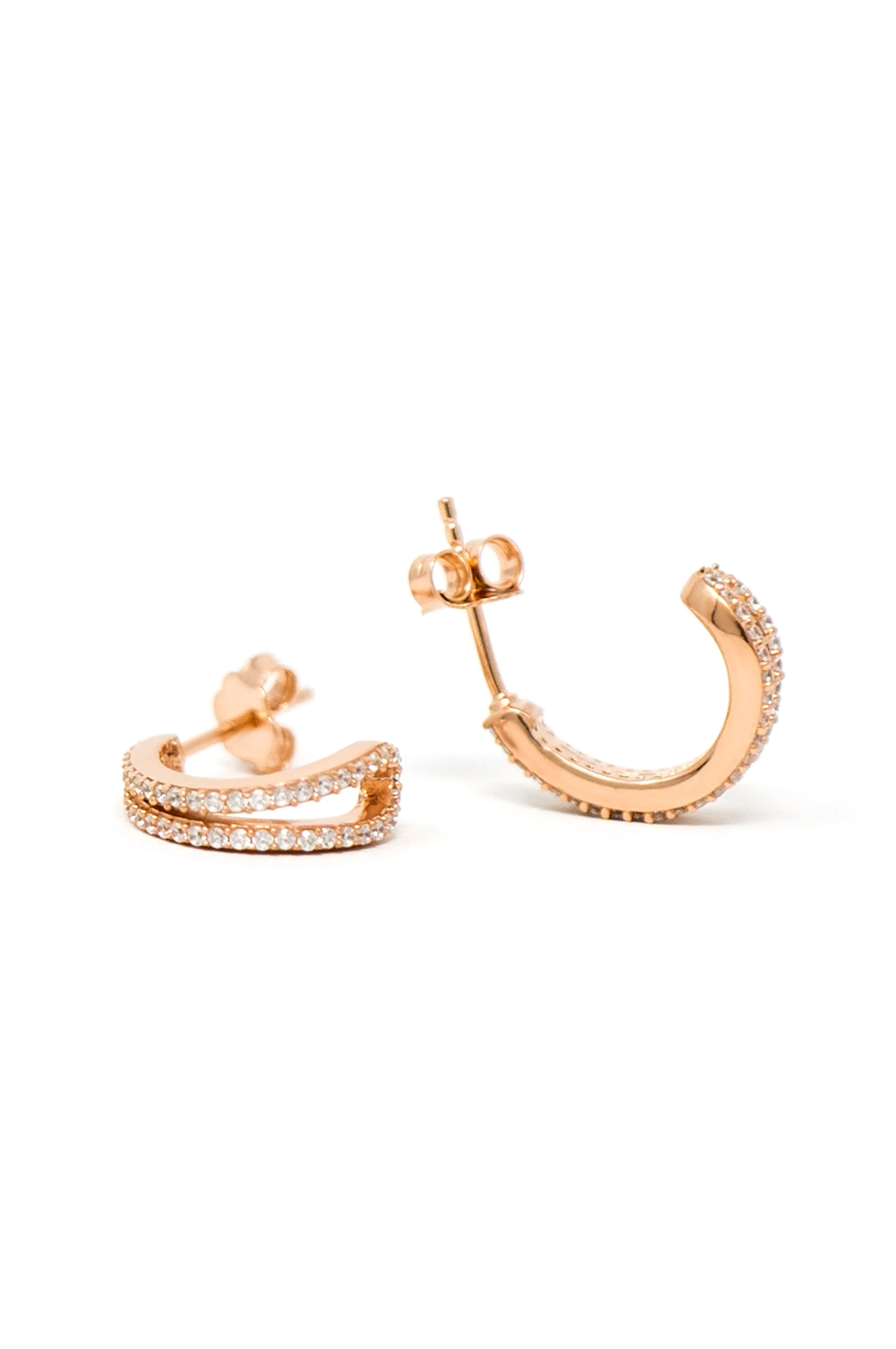 Shining Dual Glam Rose Gold Plated Sterling Silver French Hoop Earrings