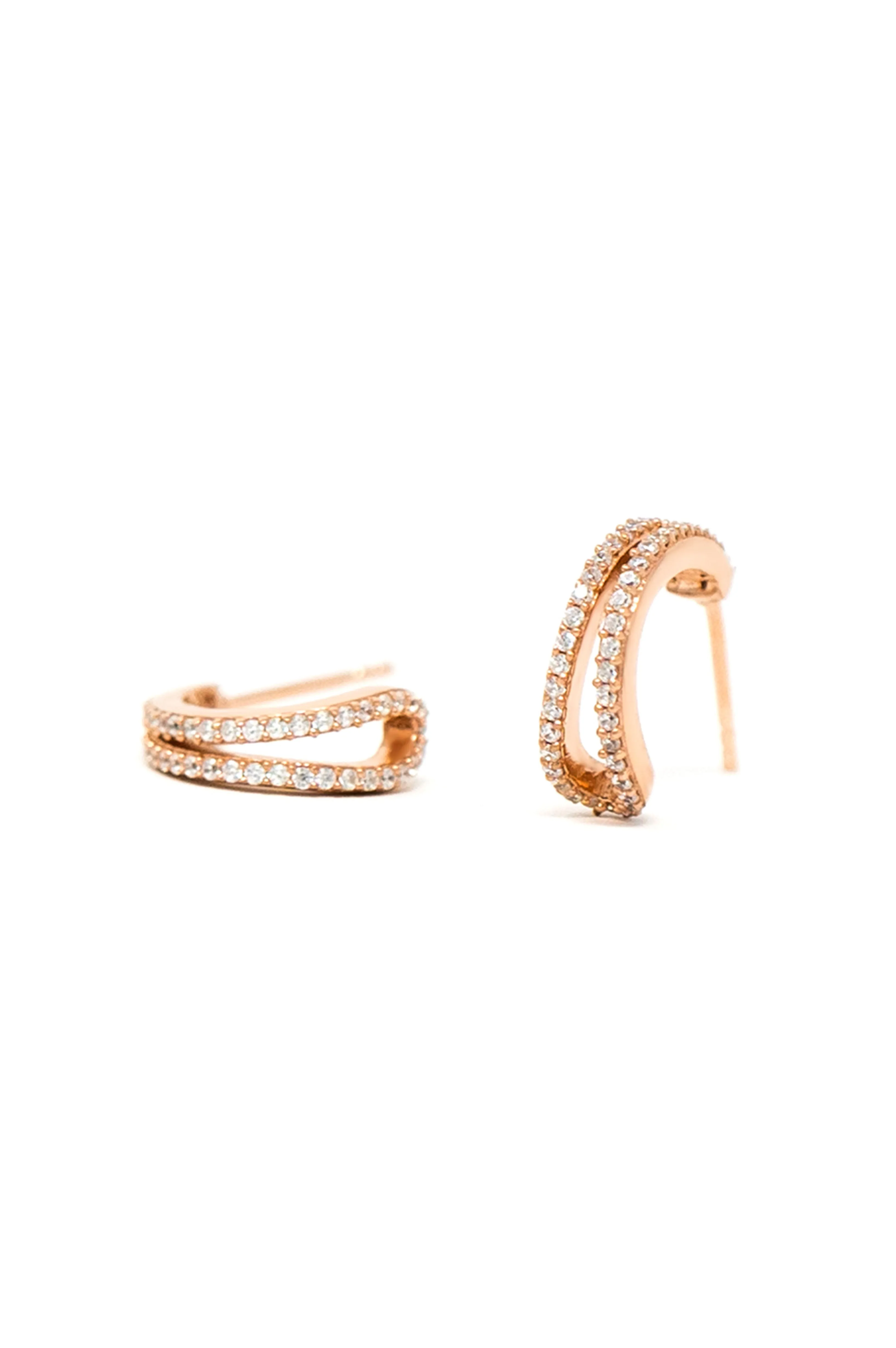 Shining Dual Glam Rose Gold Plated Sterling Silver French Hoop Earrings