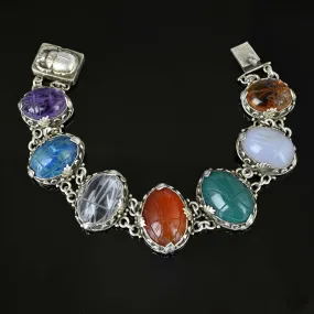 Silver Arts & Crafts Gemstone Scarab Bracelet