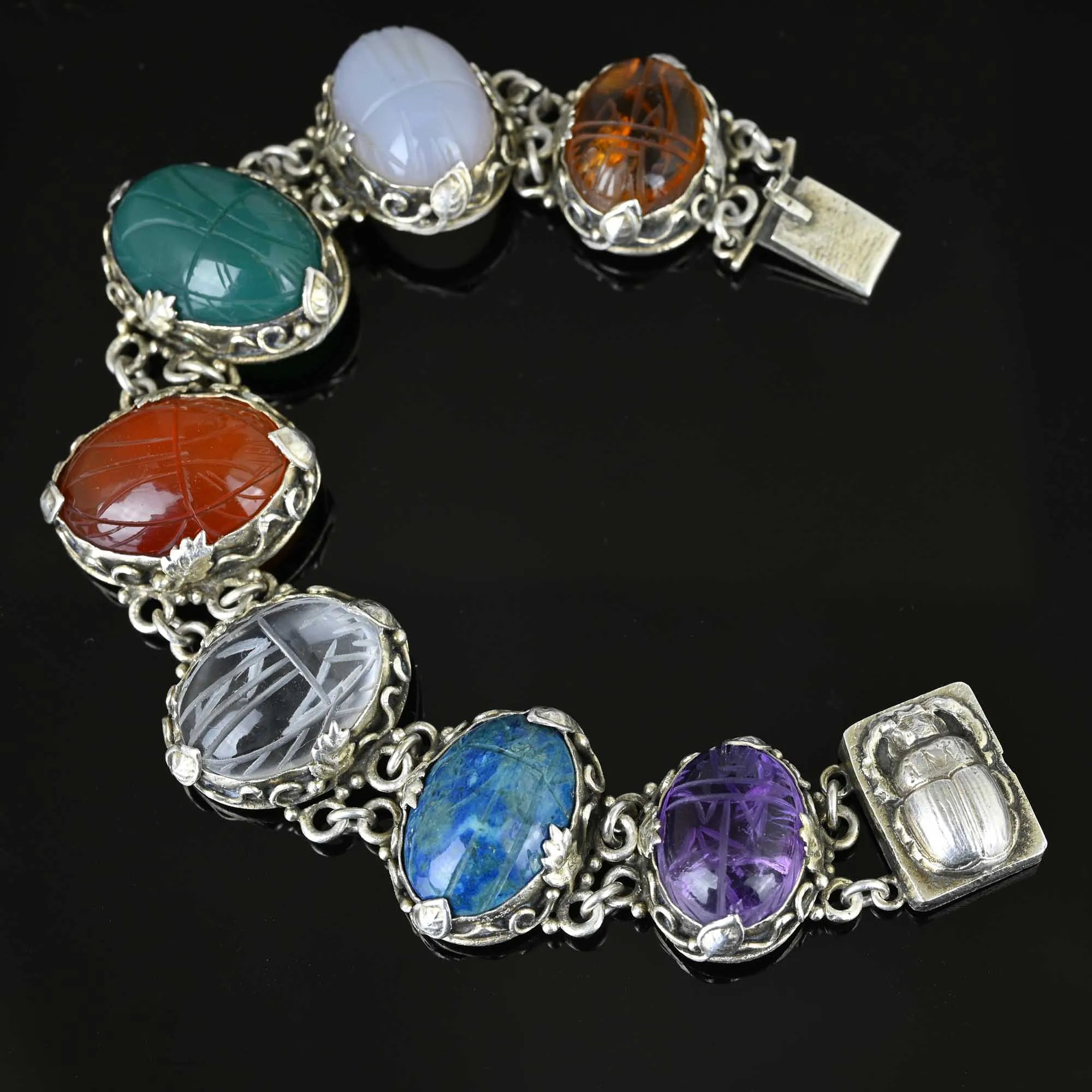 Silver Arts & Crafts Gemstone Scarab Bracelet