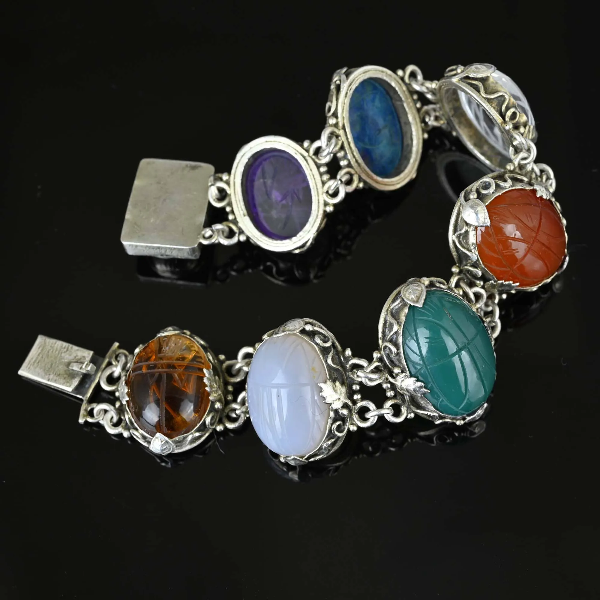 Silver Arts & Crafts Gemstone Scarab Bracelet