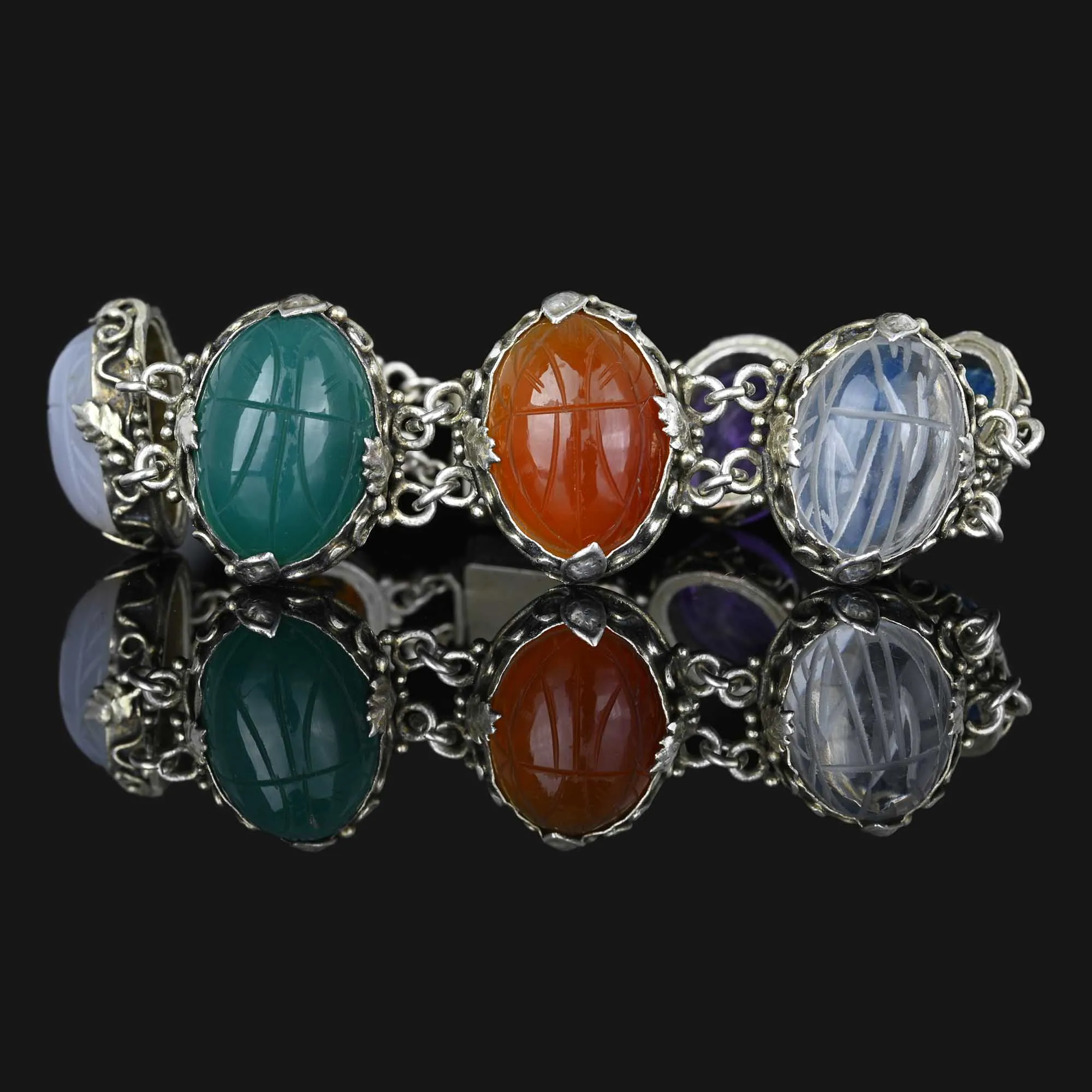 Silver Arts & Crafts Gemstone Scarab Bracelet