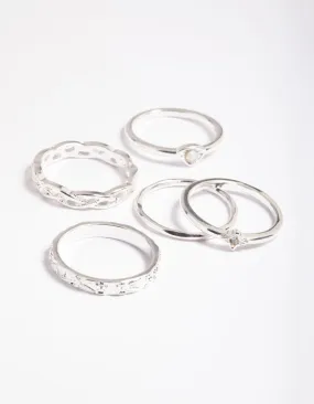 Silver Stone & Braid 5-Pack Rings