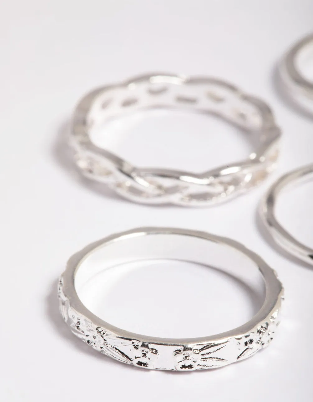 Silver Stone & Braid 5-Pack Rings