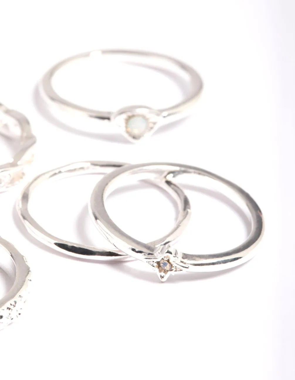 Silver Stone & Braid 5-Pack Rings