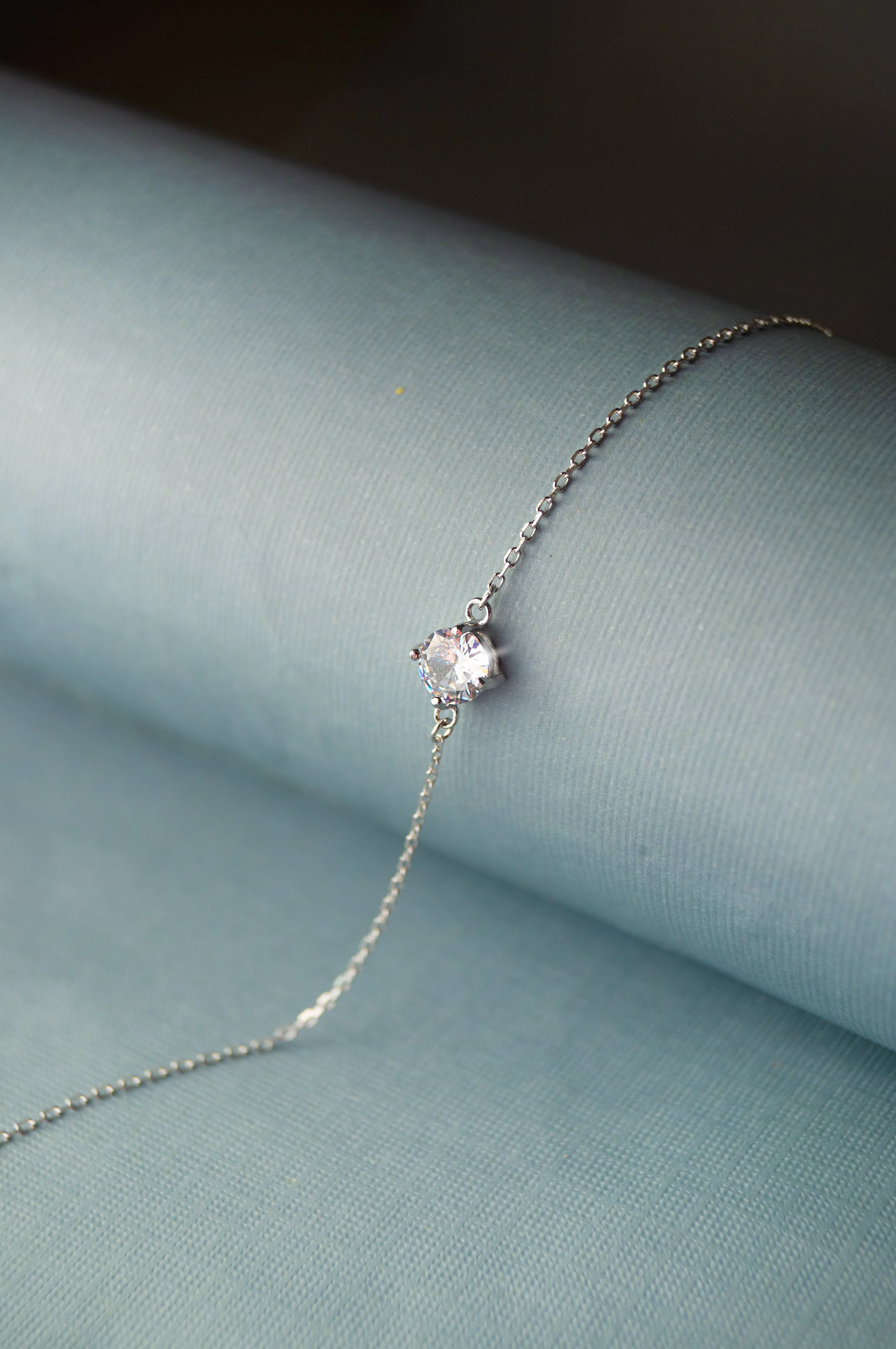 Solitaire Sterling Silver Delicate Chain Bracelet