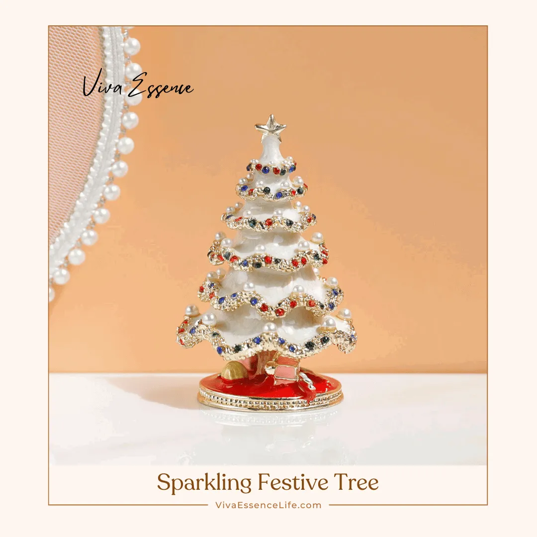 Sparkling Festive Tree - Enamel & Pearl - Encrusted Christmas Decor Jewelry Box