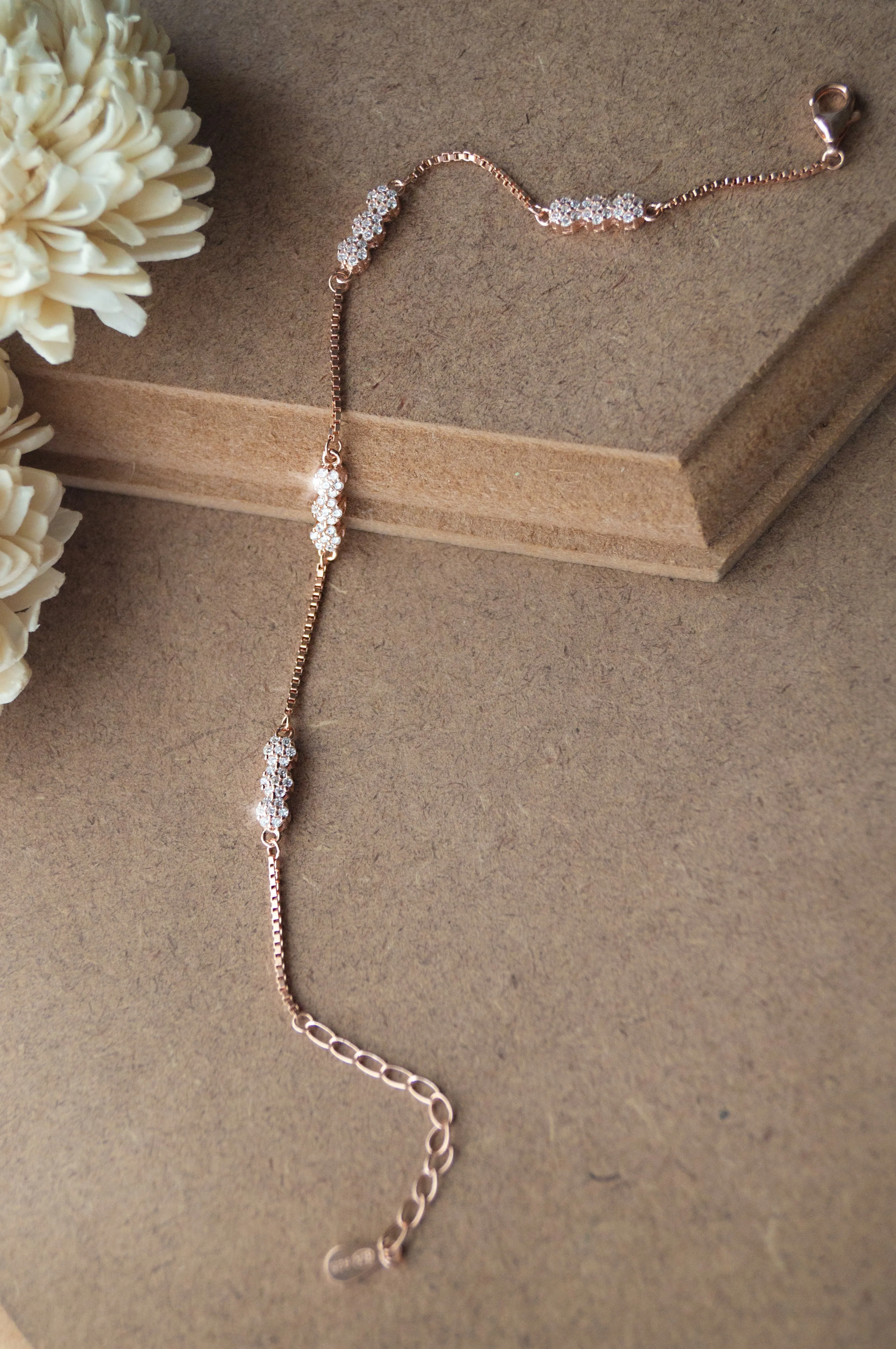 Sparkling Station Rose Gold Plated Sterling Silver Chain Bracelet