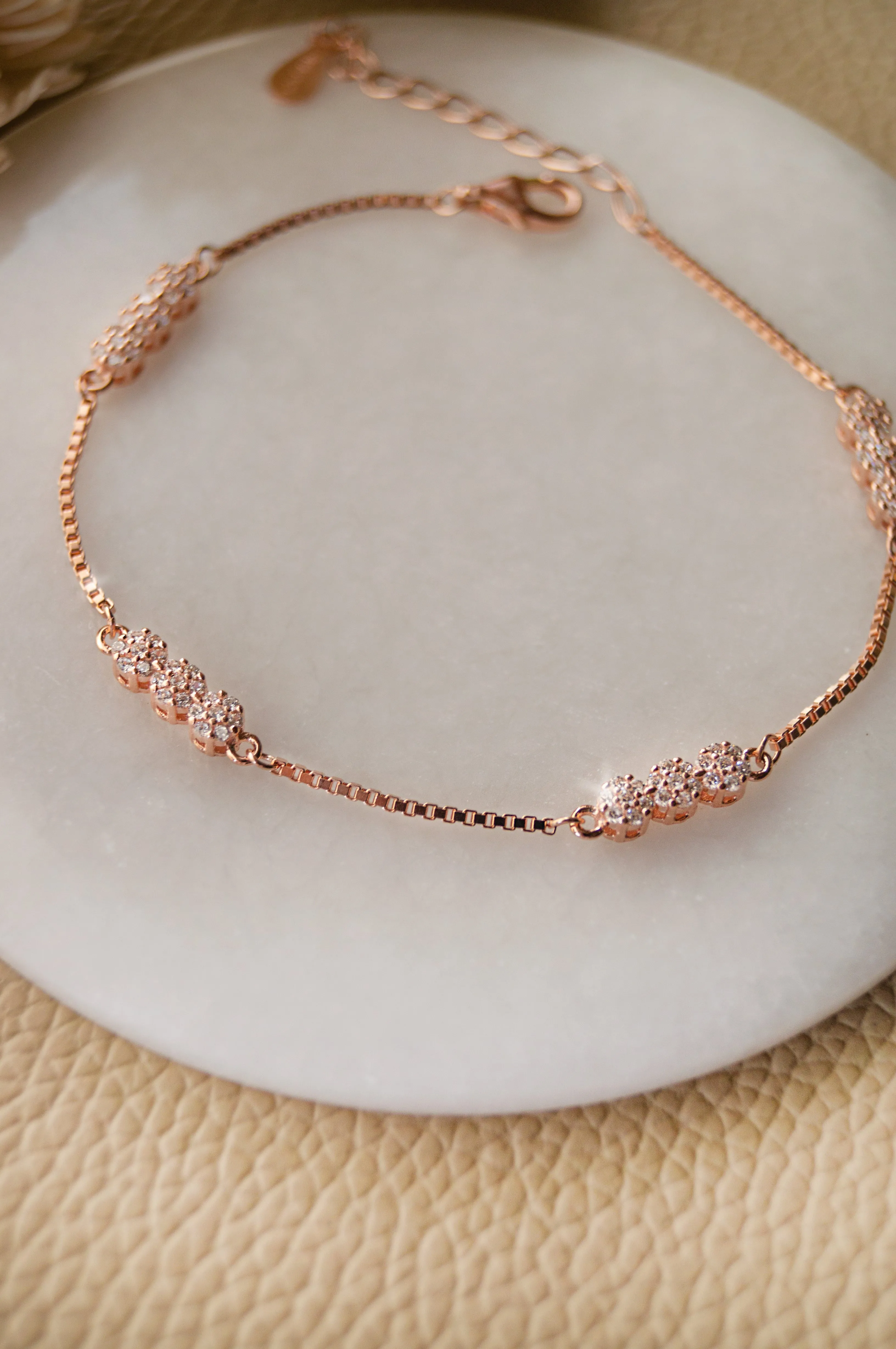 Sparkling Station Rose Gold Plated Sterling Silver Chain Bracelet