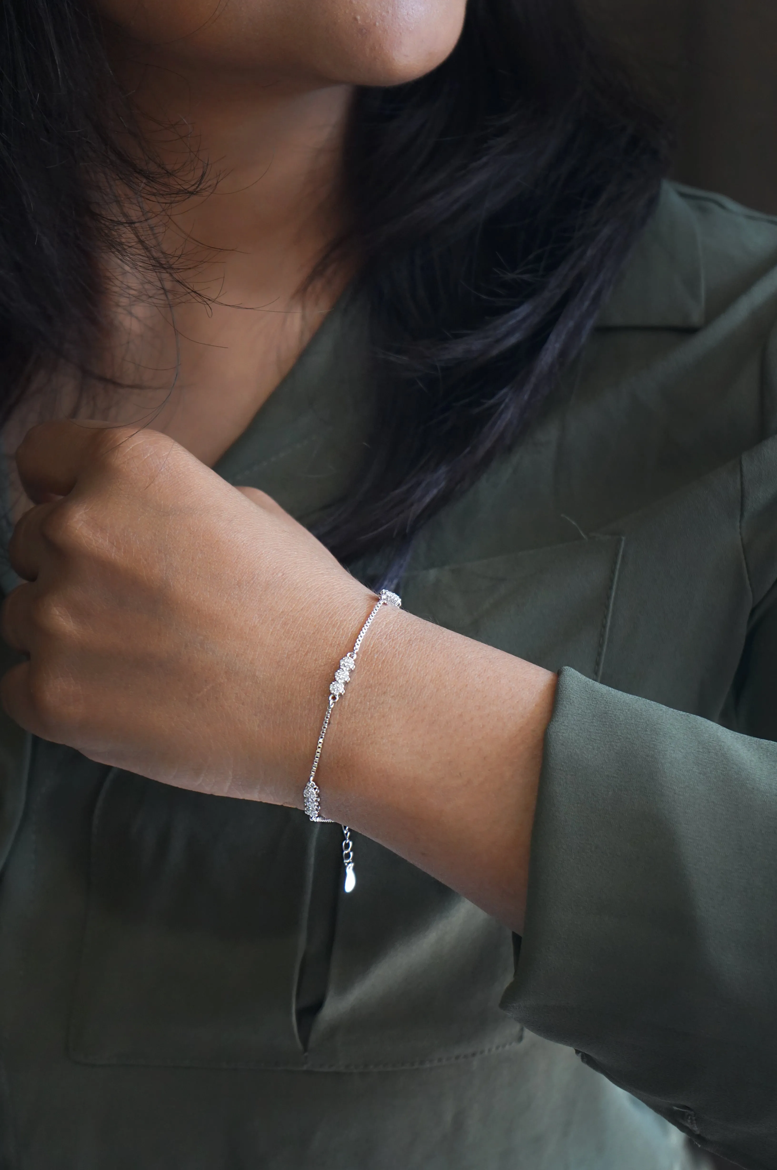 Sparkling Station Rose Gold Plated Sterling Silver Chain Bracelet