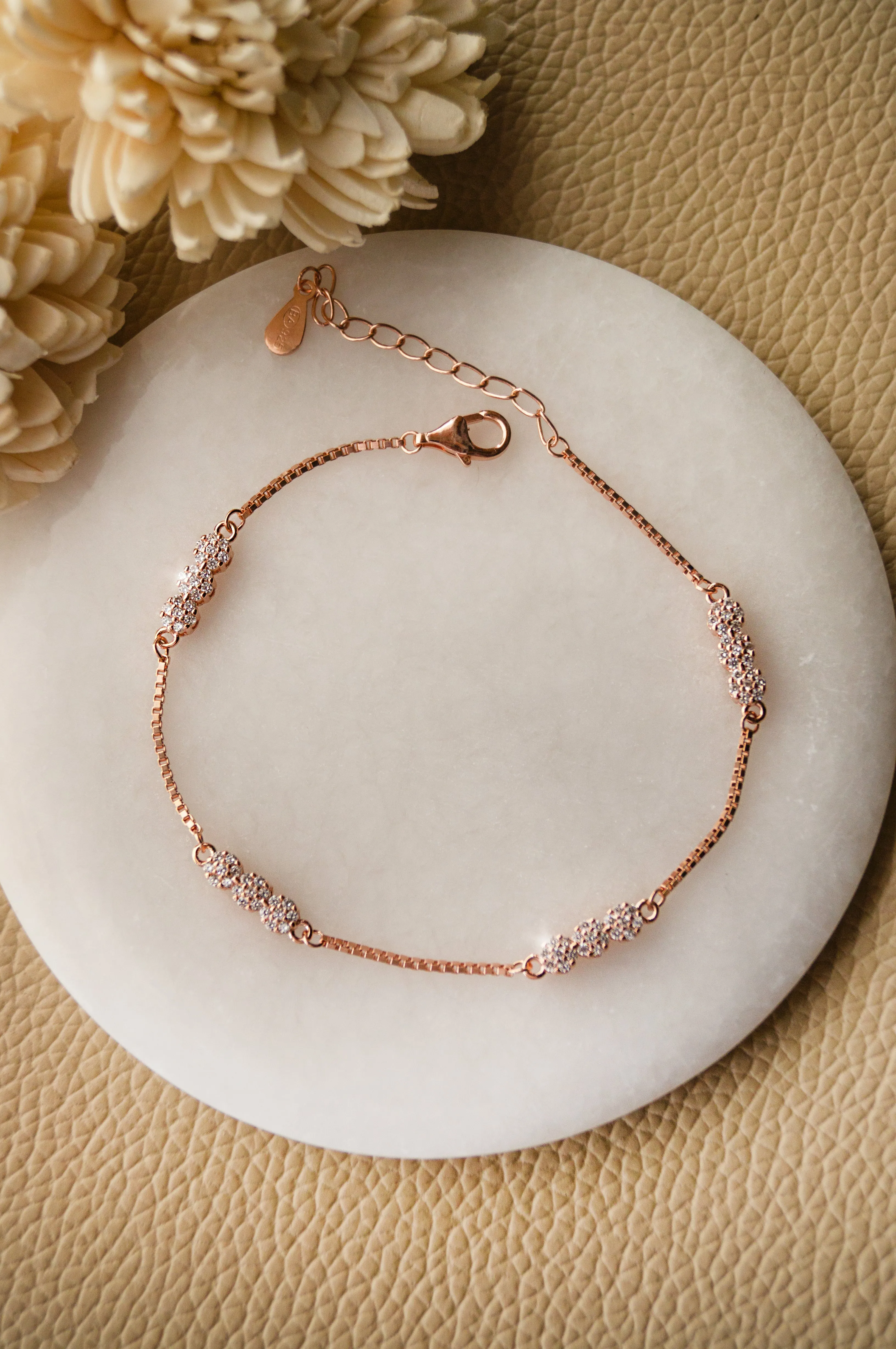 Sparkling Station Rose Gold Plated Sterling Silver Chain Bracelet