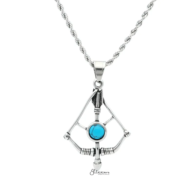 Stainless Steel Bow and Arrow With Turquoise Centre Pendant