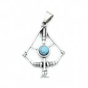 Stainless Steel Bow and Arrow With Turquoise Centre Pendant