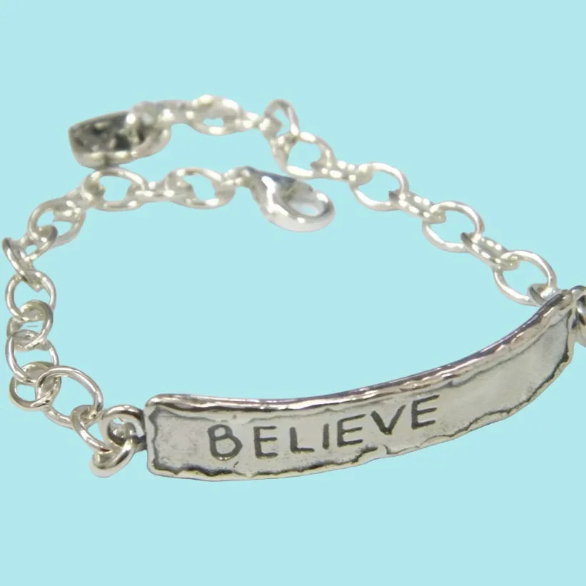 Sterling silver Bracelet . Engraved Believe/ Faith Bracelet.  Sterling Silver 925