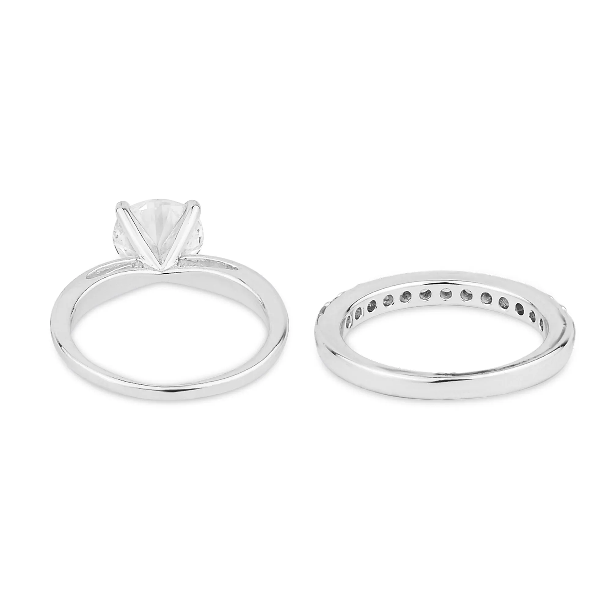 Sterling Silver-Plated Solitaire Rings Set Of Two White-Medium