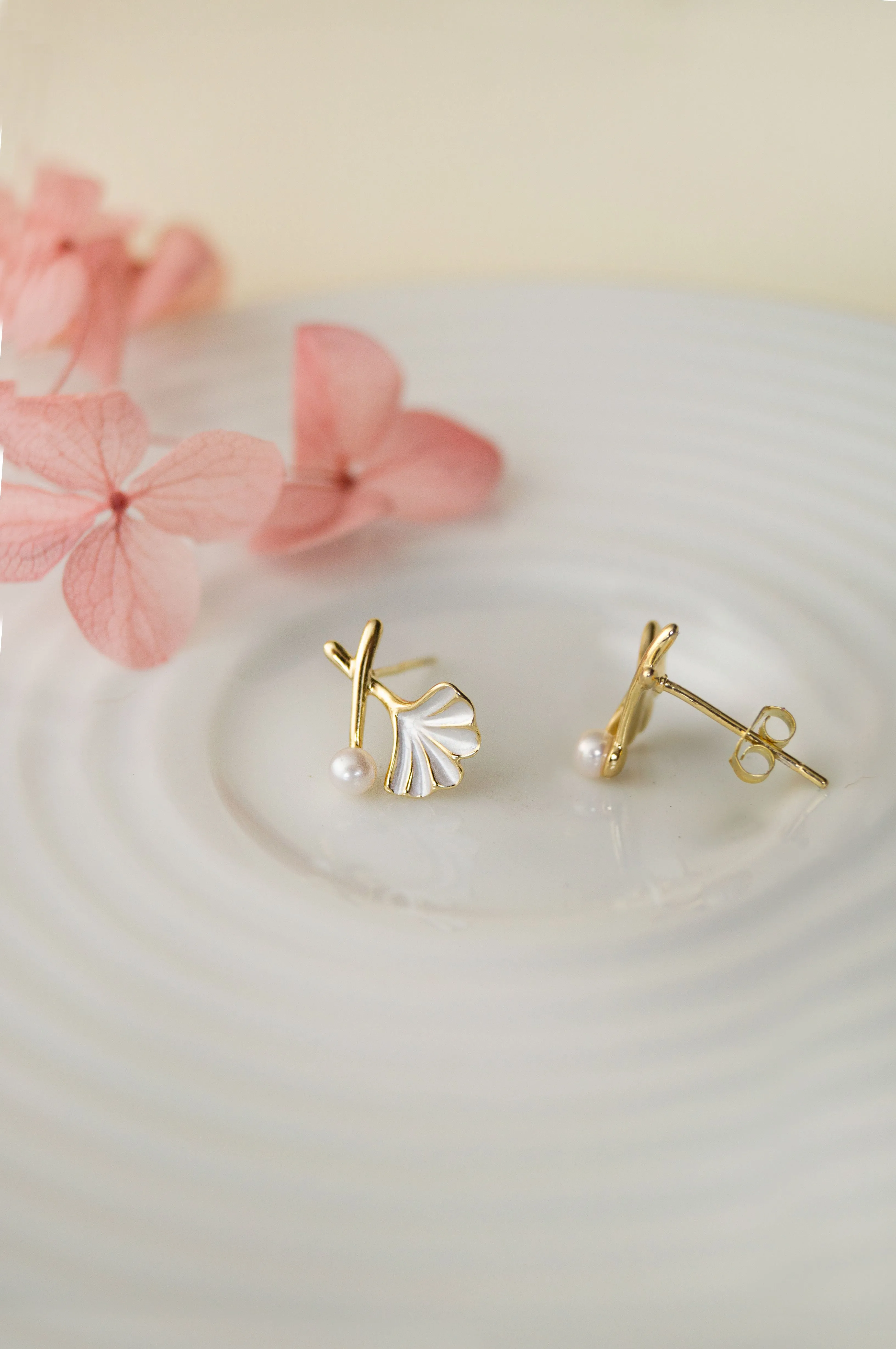 Striking Pearl Flower Gold Plated Sterling Silver Stud Earrings