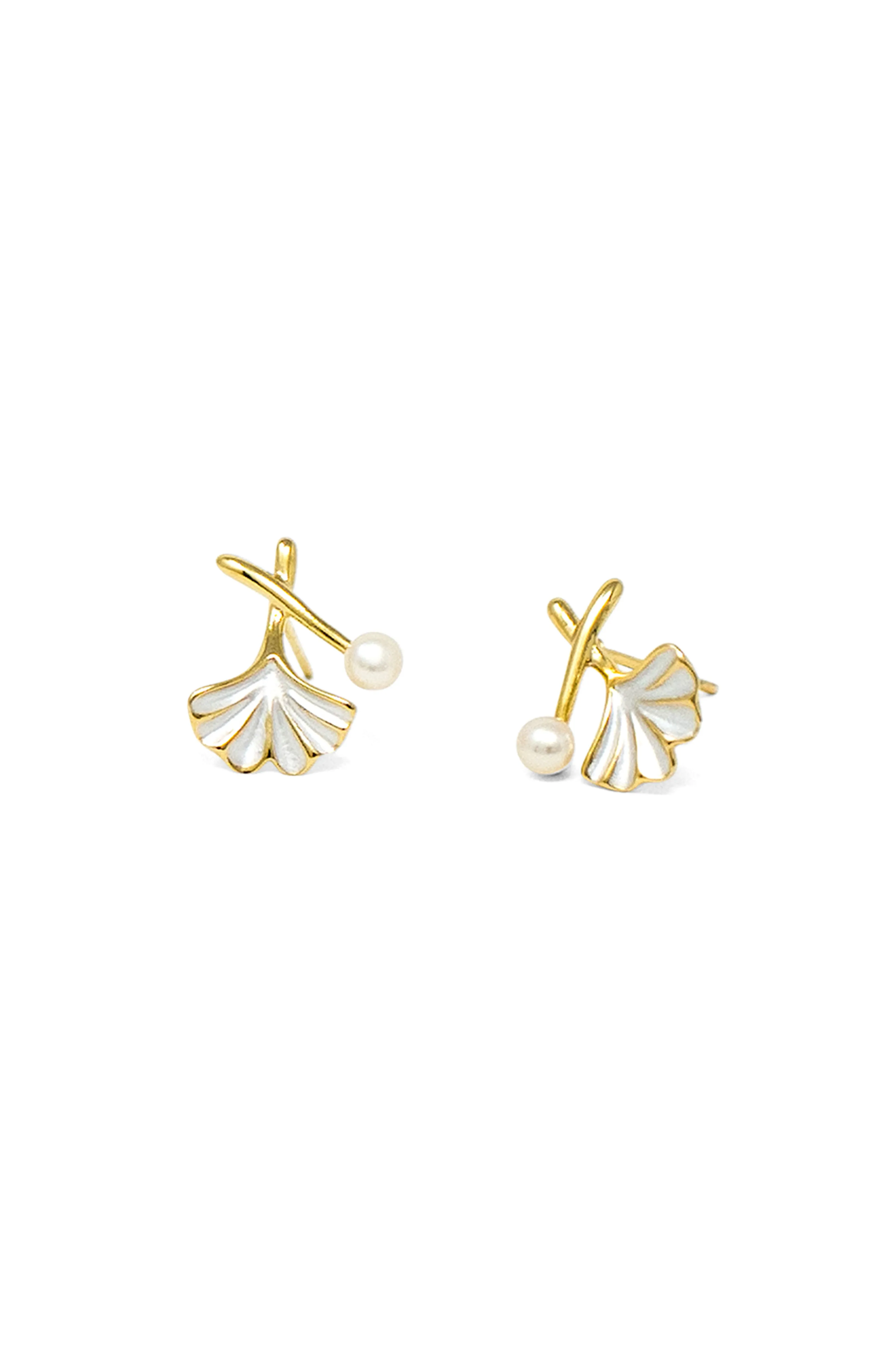 Striking Pearl Flower Gold Plated Sterling Silver Stud Earrings