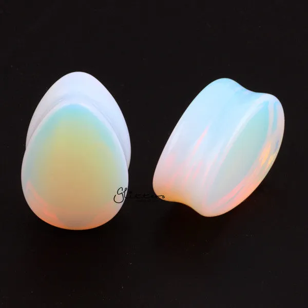 Tear Drop Semi Precious Opalite Stone Double Flared Saddle Plugs