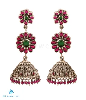 The Nila Silver Kemp Jhumkas(Red/Oxidised)