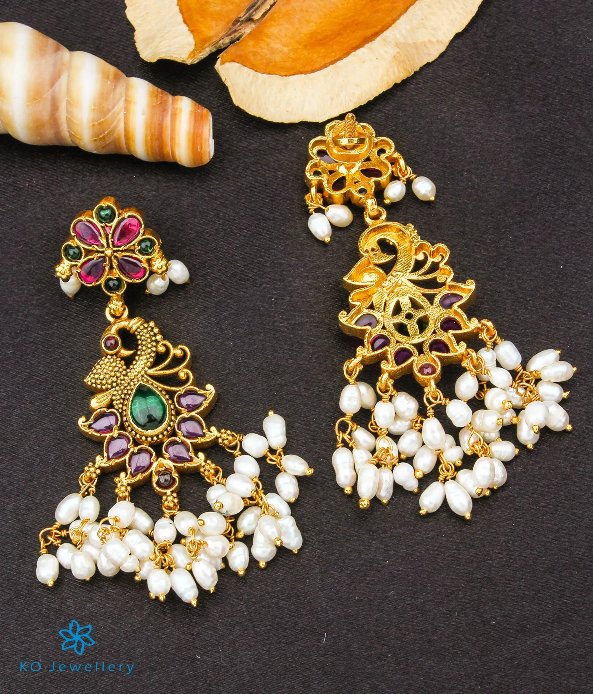 The Rachana Silver Pearl Peacock Earrings