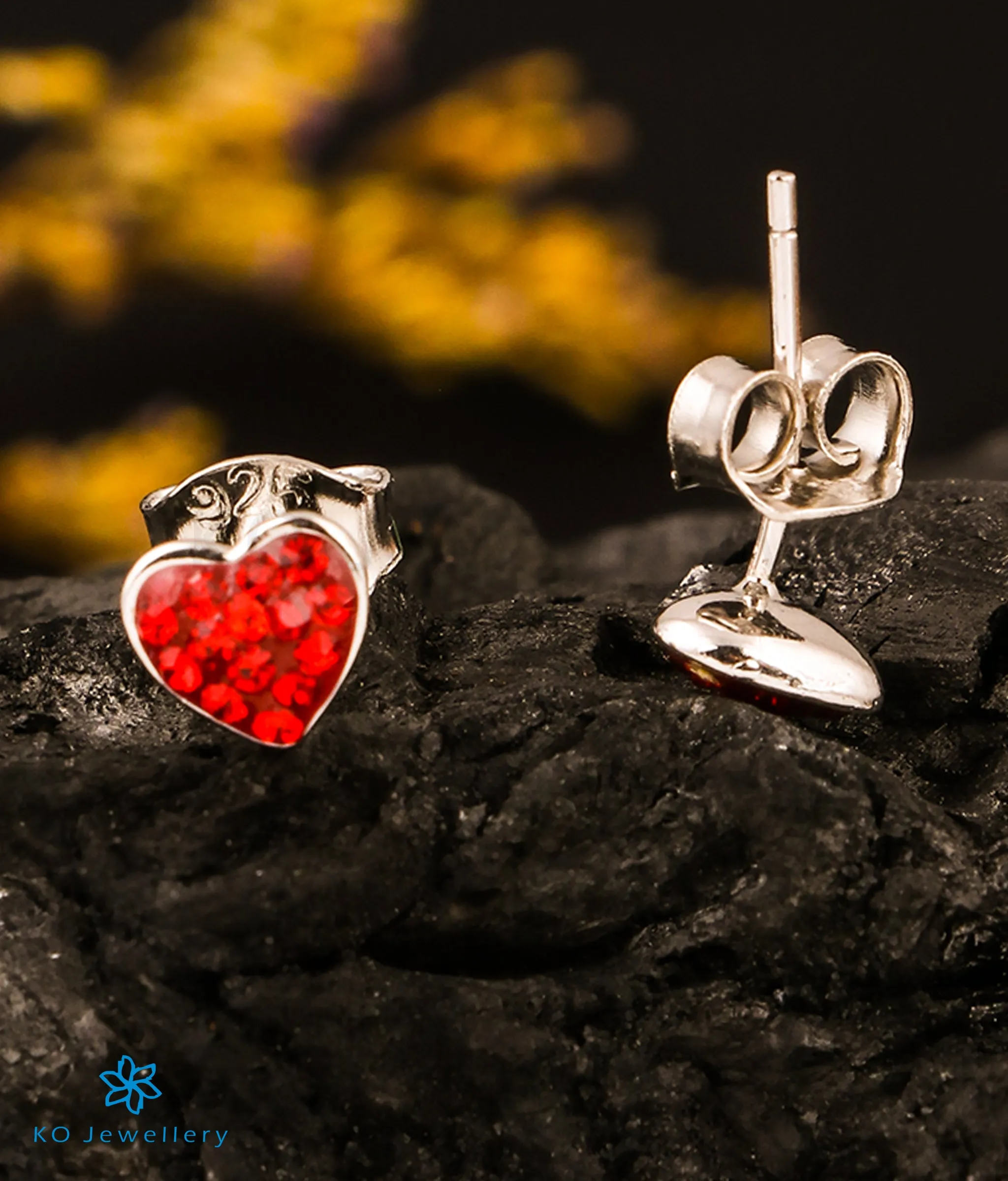 The Red Heart Silver Earrings