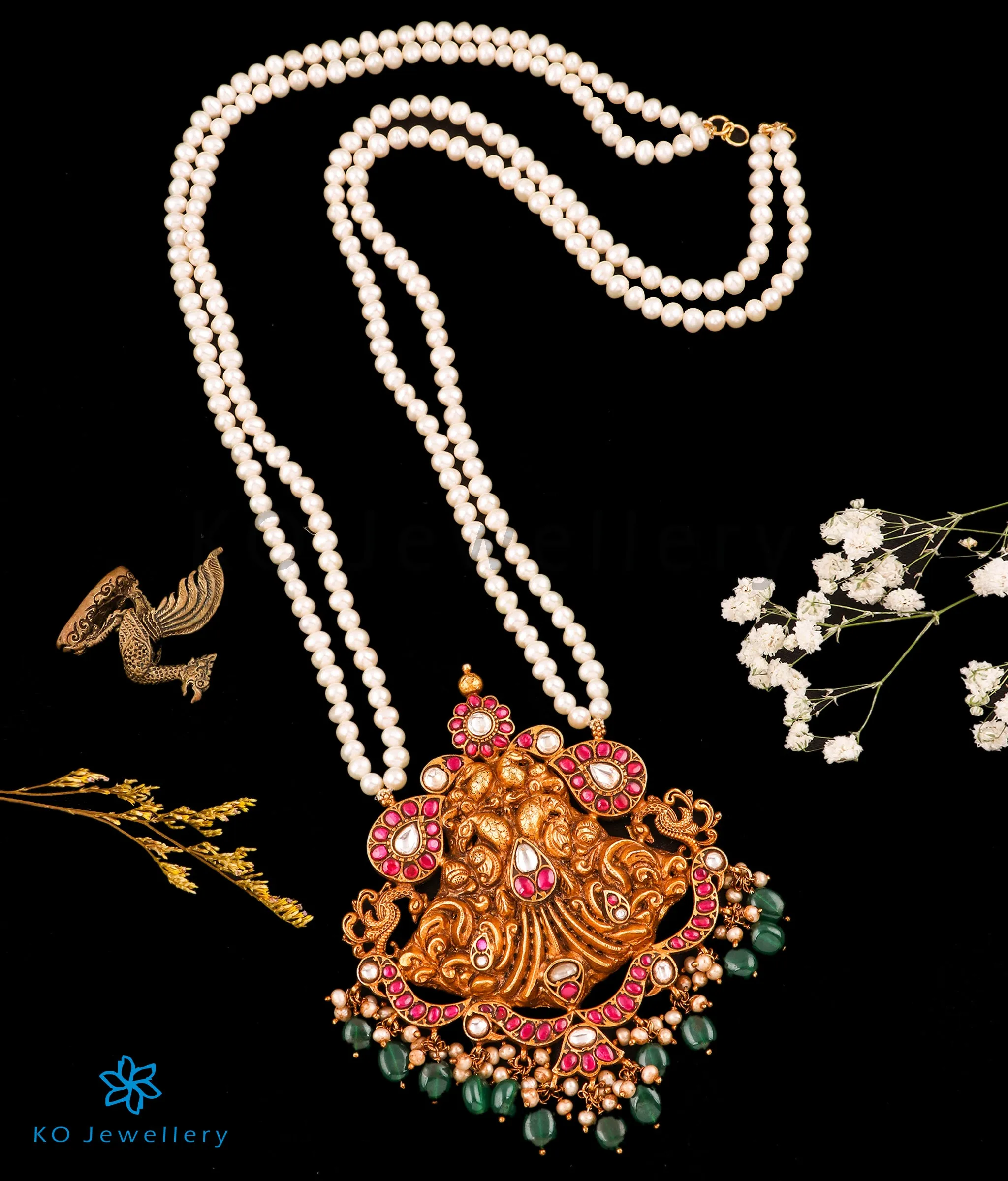 The Suhana Silver Kundan Peacock Pearl Necklace