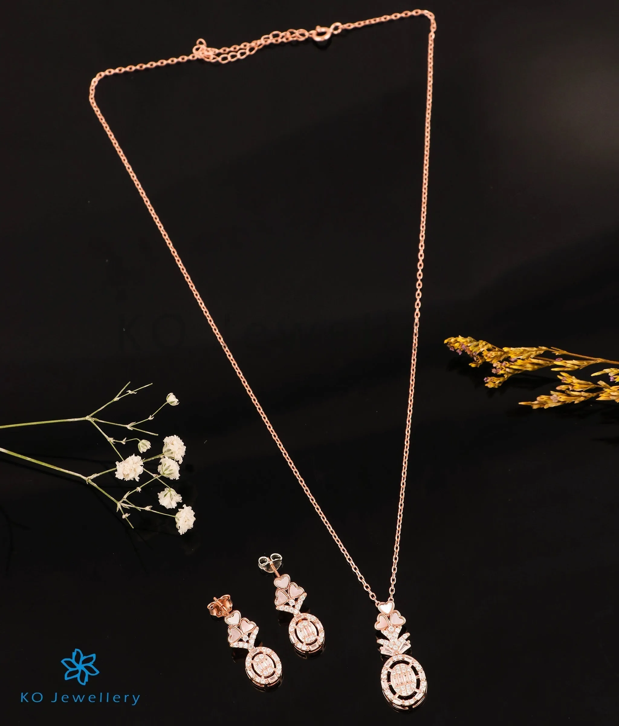 The Sweetheart Silver Rose-gold Necklace & Earrings