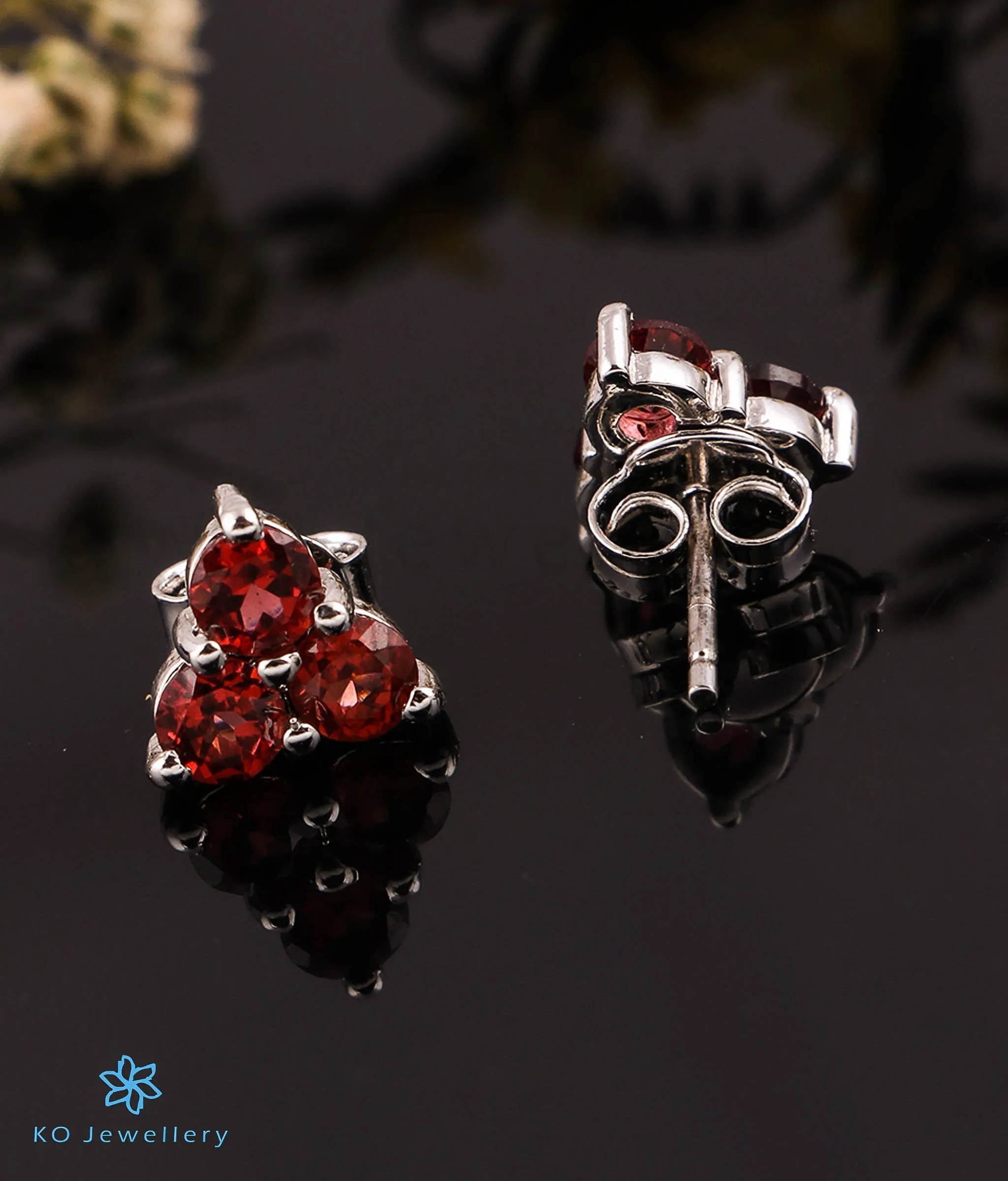 The Trinity Garnet Silver Earrings