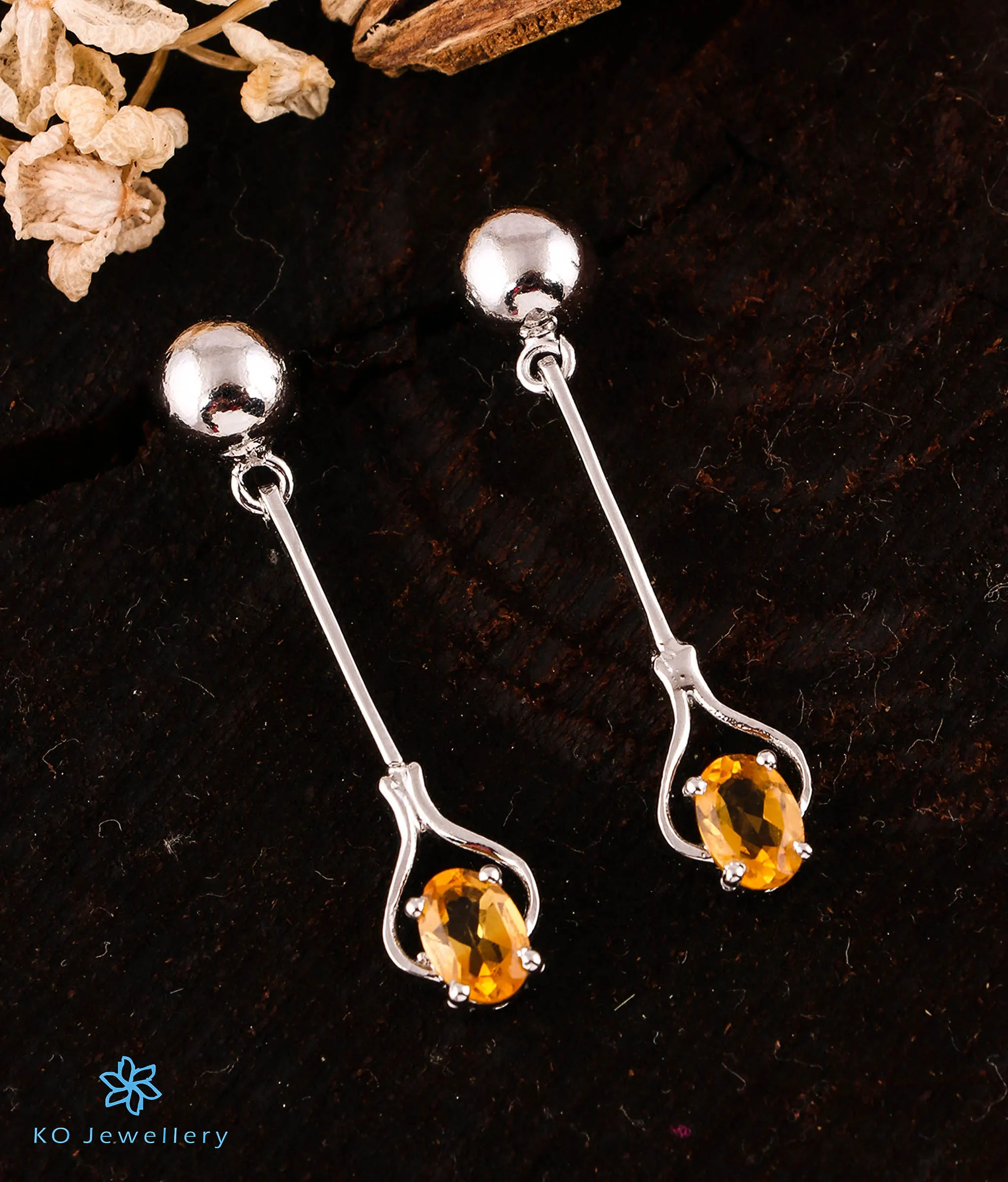 The Yellow Sparkle Cocktail Silver Earrings