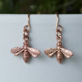 Tiny Bee Earrings in Rose Gold