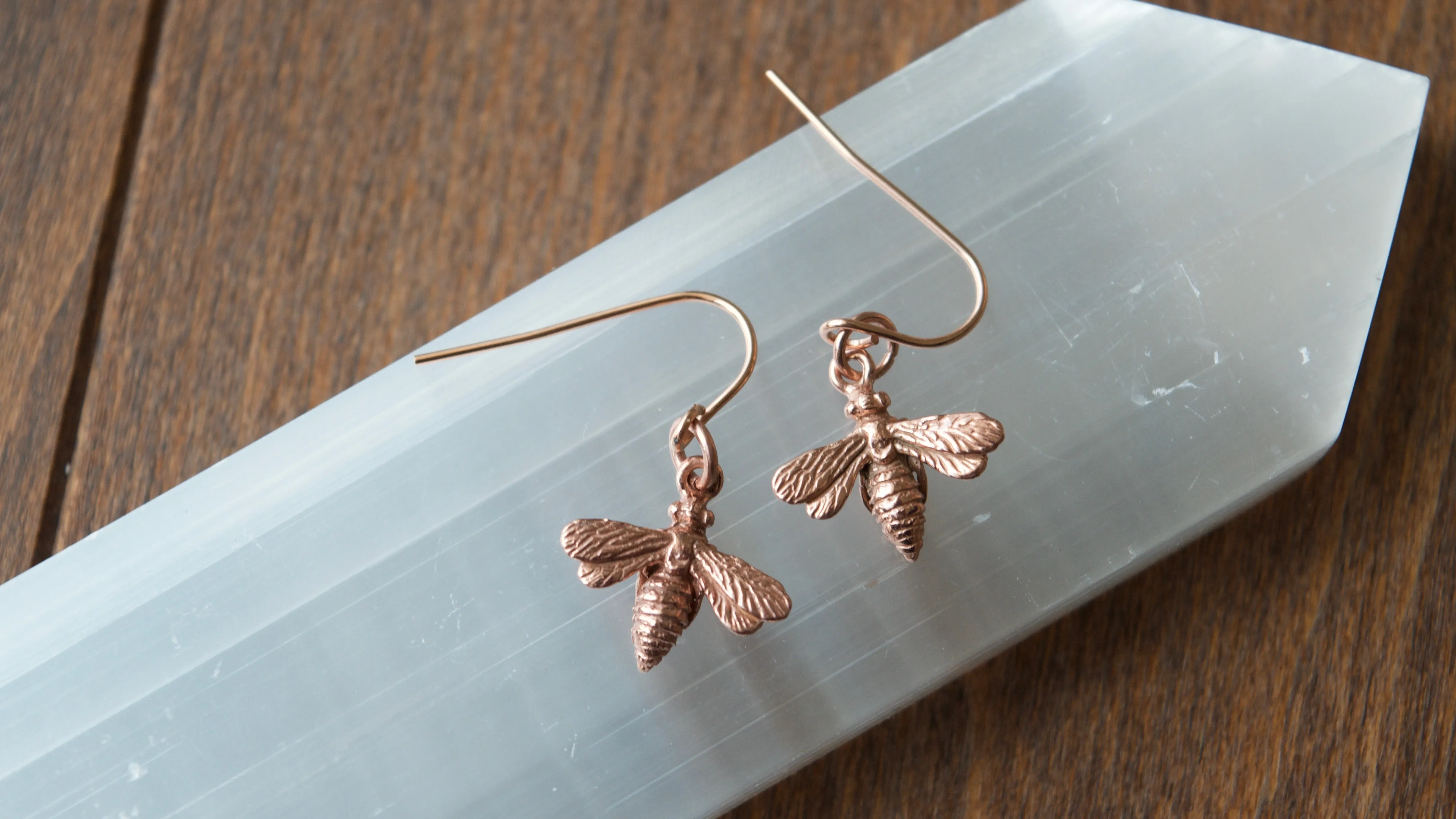 Tiny Bee Earrings in Rose Gold