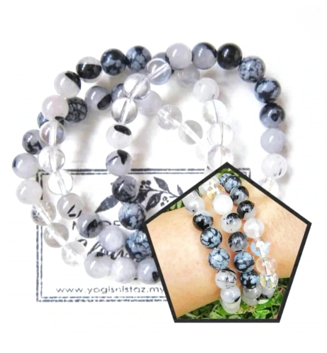 Tourmalinated Quartz Mala Bracelet - Capricorn Birthstone