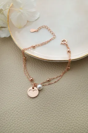 Trending Two Layer Heart Charm Rose Gold Plated Sterling Silver Chain Bracelet