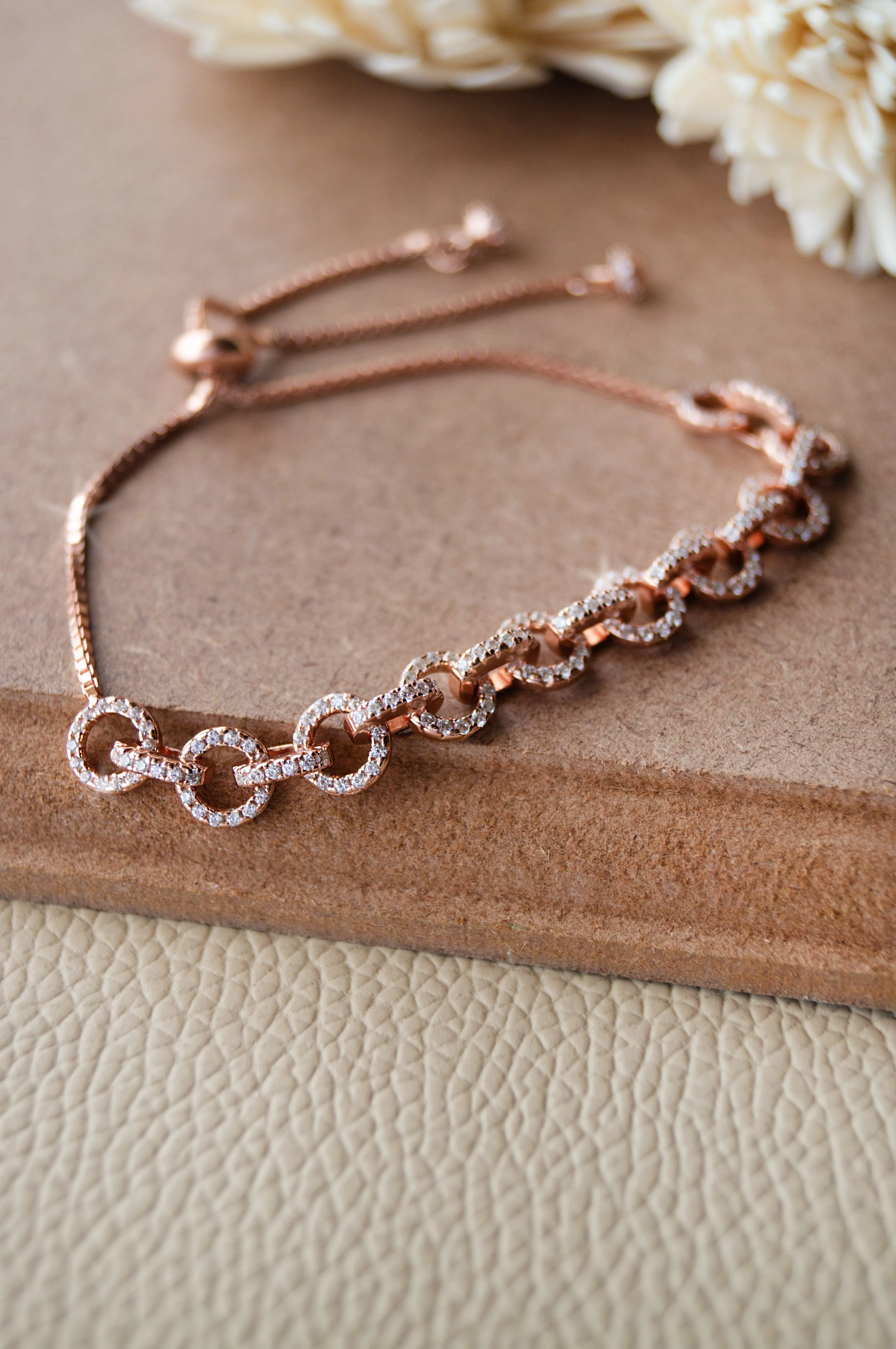 Trendy interlinked Rose Gold Plated Sterling Silver Pull Chain Bracelet