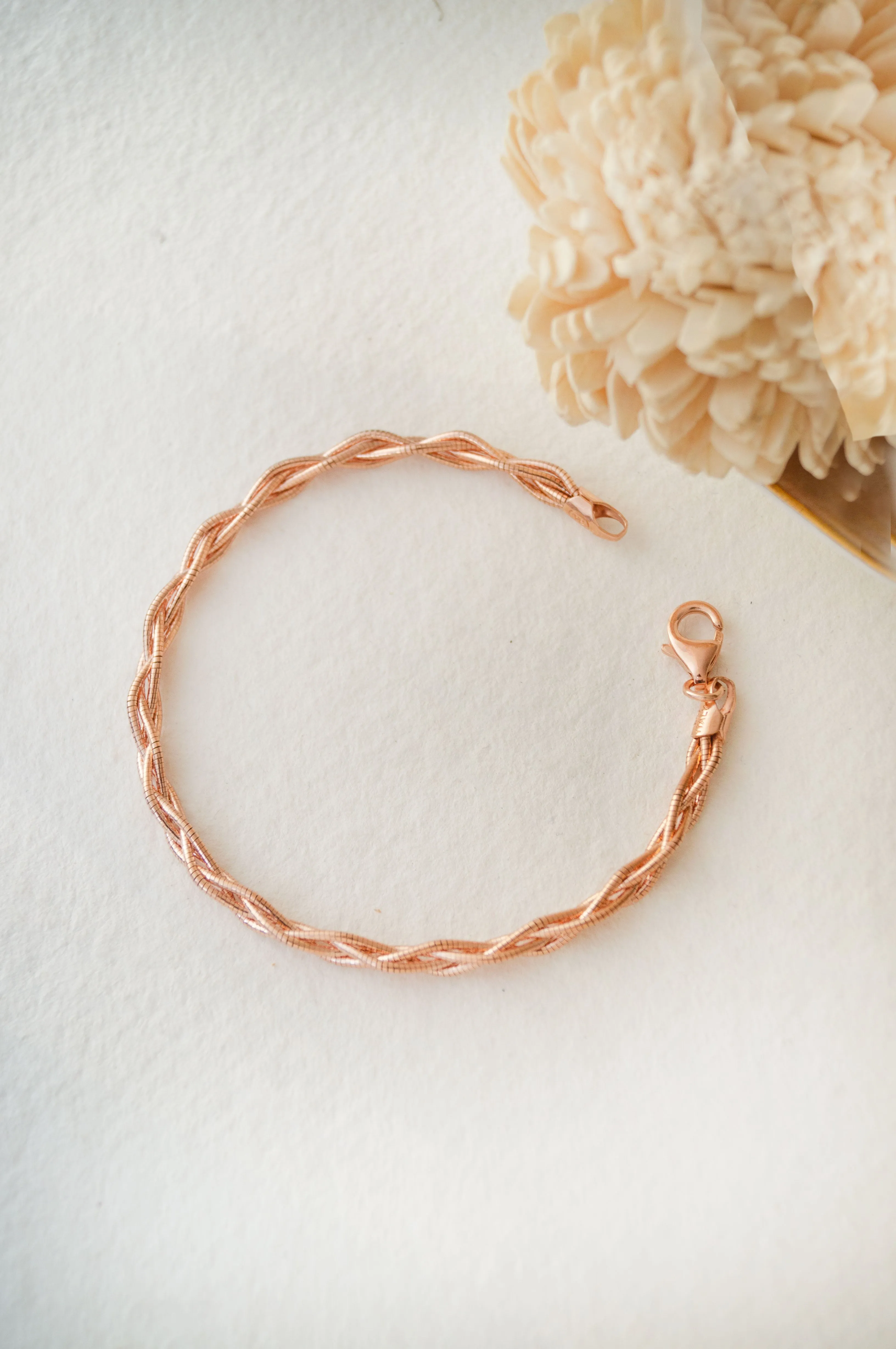 Twisting Shimmer Rose Gold Plated Sterling Silver Flexible Bracelet