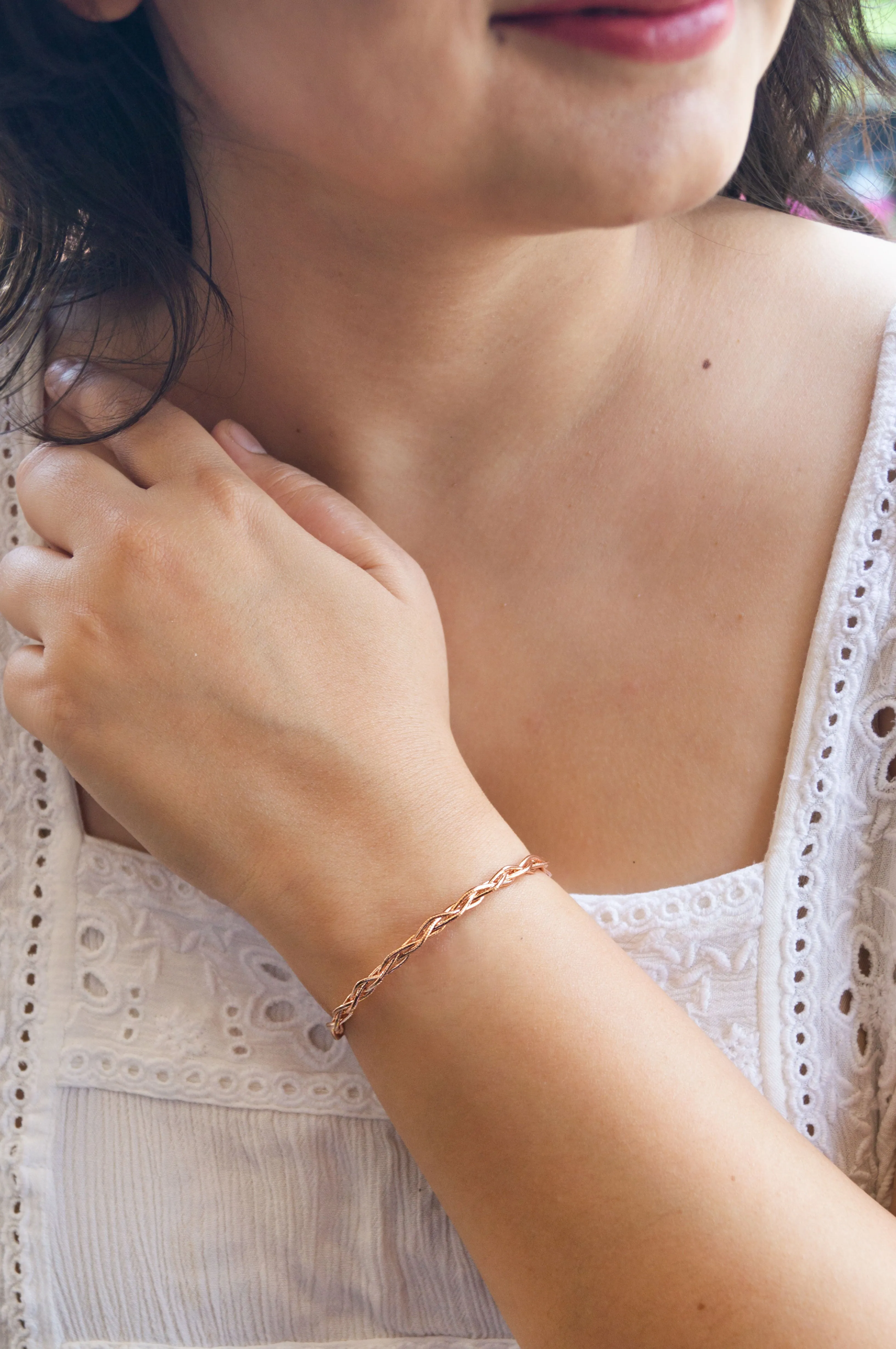 Twisting Shimmer Rose Gold Plated Sterling Silver Flexible Bracelet