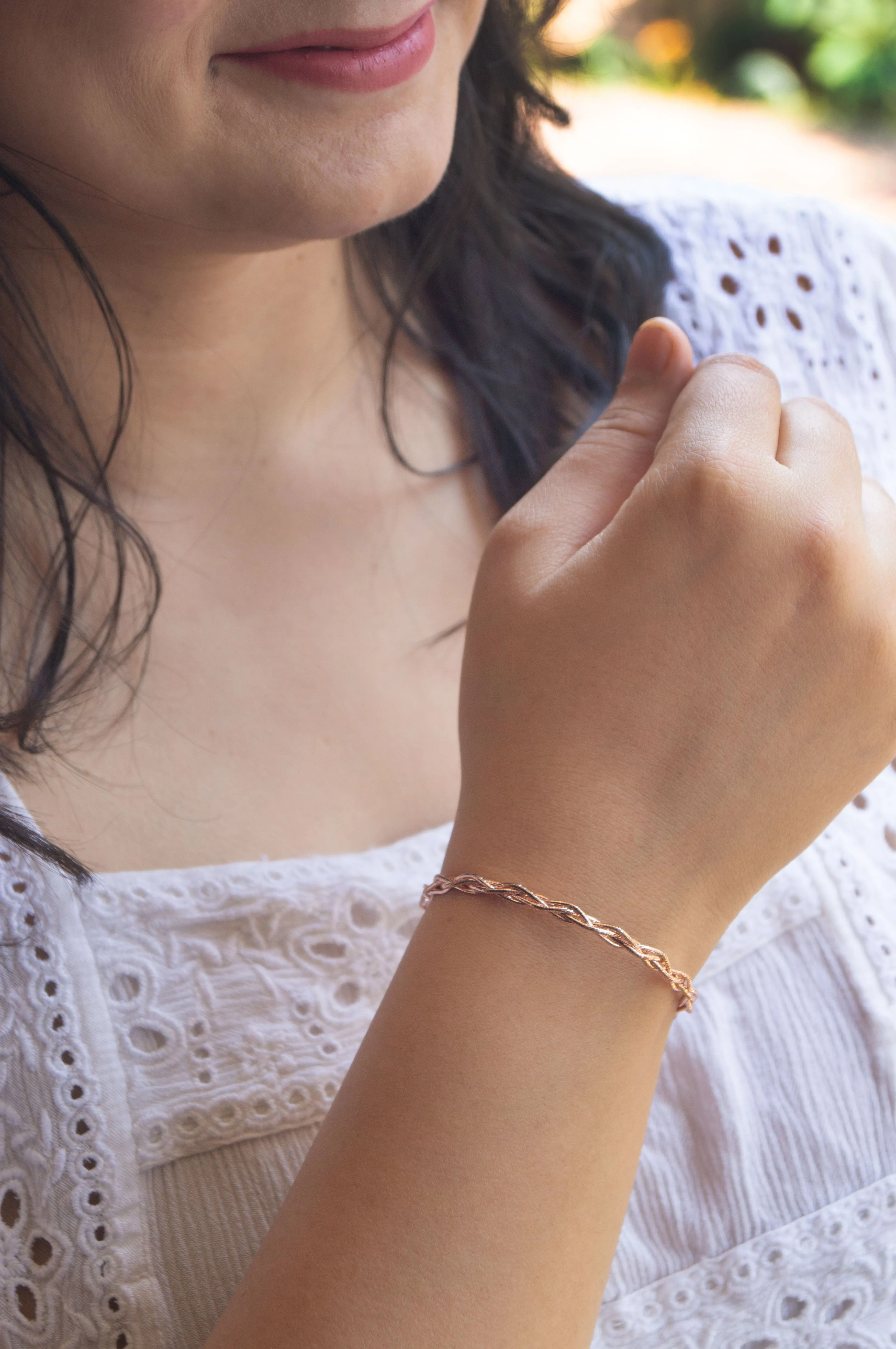 Twisting Shimmer Rose Gold Plated Sterling Silver Flexible Bracelet